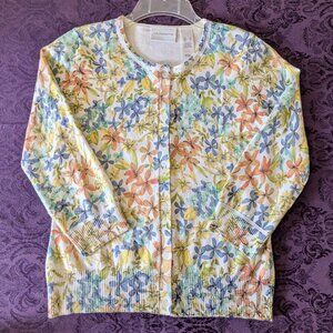 Liz Claiborne Bright Spring Floral Lightweight 3/4 sleeve Cotton Cardigan